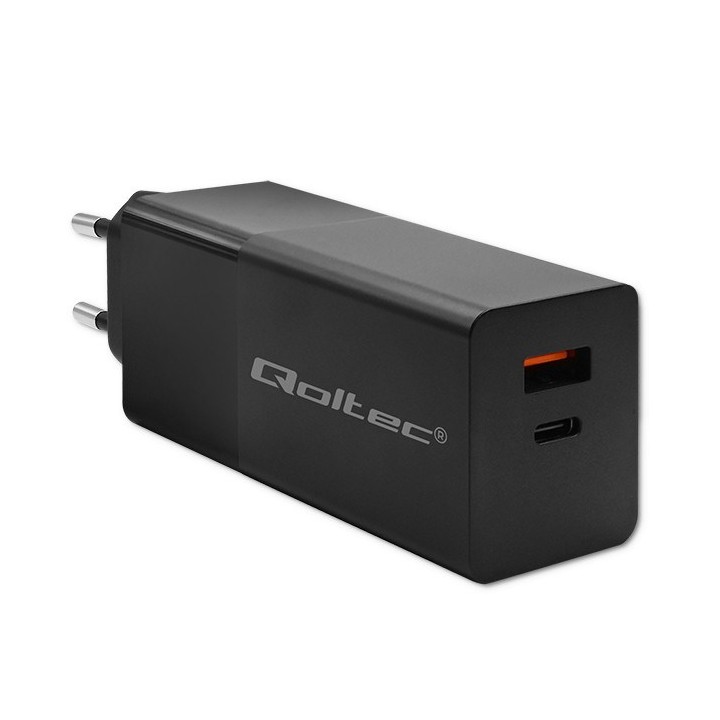 Qoltec 52382 GaN POWER PRO Caricabatterie | 1xUSB tipo C | 1xUSB A | 100W | 5-20V | 1.5-5A | PD | nero