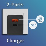 Qoltec 52382 GaN POWER PRO Caricabatterie | 1xUSB tipo C | 1xUSB A | 100W | 5-20V | 1.5-5A | PD | nero