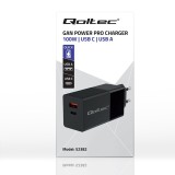 Qoltec 52382 GaN POWER PRO Caricabatterie | 1xUSB tipo C | 1xUSB A | 100W | 5-20V | 1.5-5A | PD | nero