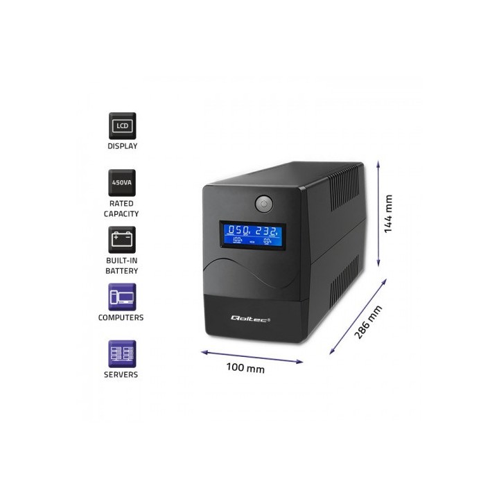 Qoltec Monolith Gruppo di continuità (UPS) Doppia conversione (Online) 0.45 kVA 240 W 2 AC presa/e