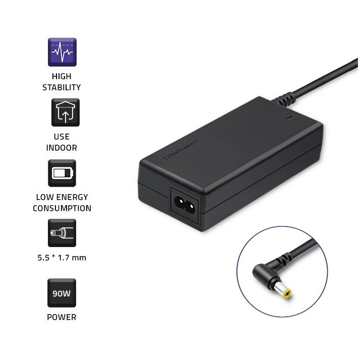 Qoltec 50087 alimentatore per Acer | 90W | 19V | 4.74A | 5.5*1.7 | +cavo alimentazione