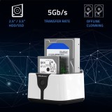 Qoltec 50309 HDD SSD 2.5 3.5 stazione di aggancio | SATA III | USB 3.0 | super velocità 5Gb/s | con funzione clonazione