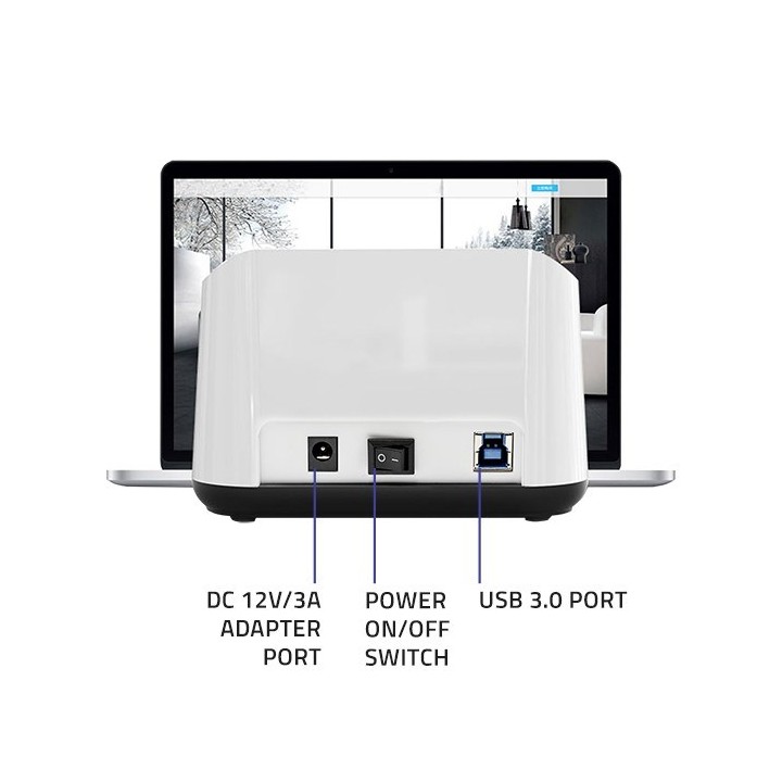 Qoltec 50309 HDD SSD 2.5 3.5 stazione di aggancio | SATA III | USB 3.0 | super velocità 5Gb/s | con funzione clonazione