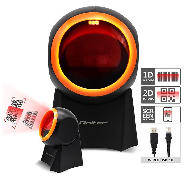 Qoltec 50857 lettore di codici a barre desktop cablato 1D | 2D
