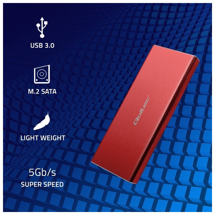 Qoltec 51831 Case | disco M.2 SSD | SATA | NGFF| USB 3.0 | Super speed 5Gb/s | 2TB | rosso