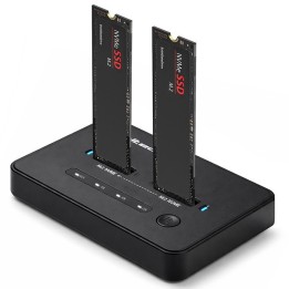 Qoltec 52366 M.2 NVMe SSD stazione di aggancio | PCIe | USB-C | 20 Gb/s | DUAL 2 x 8TB | clonazione offline
