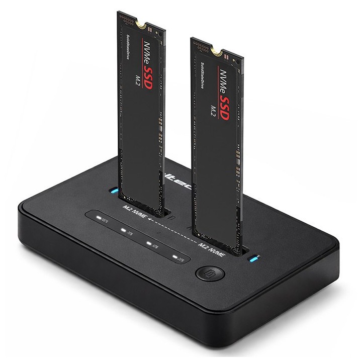 Qoltec 52366 M.2 NVMe SSD stazione di aggancio | PCIe | USB-C | 20 Gb/s | DUAL 2 x 8TB | clonazione offline