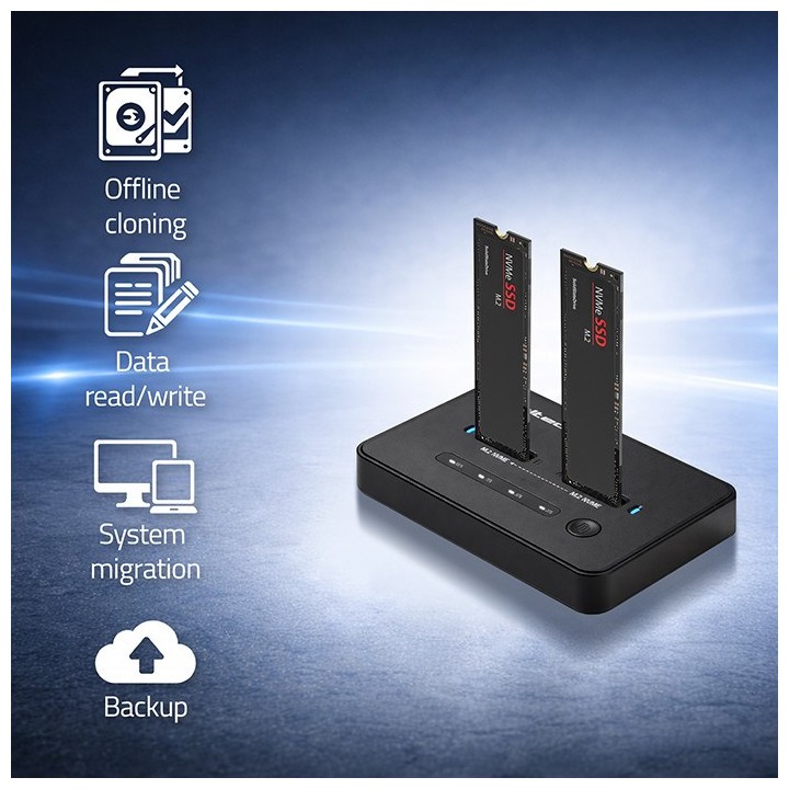 Qoltec 52366 M.2 NVMe SSD stazione di aggancio | PCIe | USB-C | 20 Gb/s | DUAL 2 x 8TB | clonazione offline