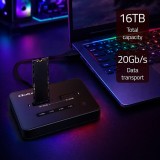 Qoltec 52366 M.2 NVMe SSD stazione di aggancio | PCIe | USB-C | 20 Gb/s | DUAL 2 x 8TB | clonazione offline