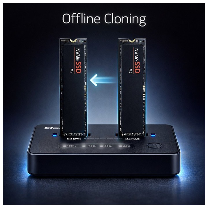 Qoltec 52366 M.2 NVMe SSD stazione di aggancio | PCIe | USB-C | 20 Gb/s | DUAL 2 x 8TB | clonazione offline
