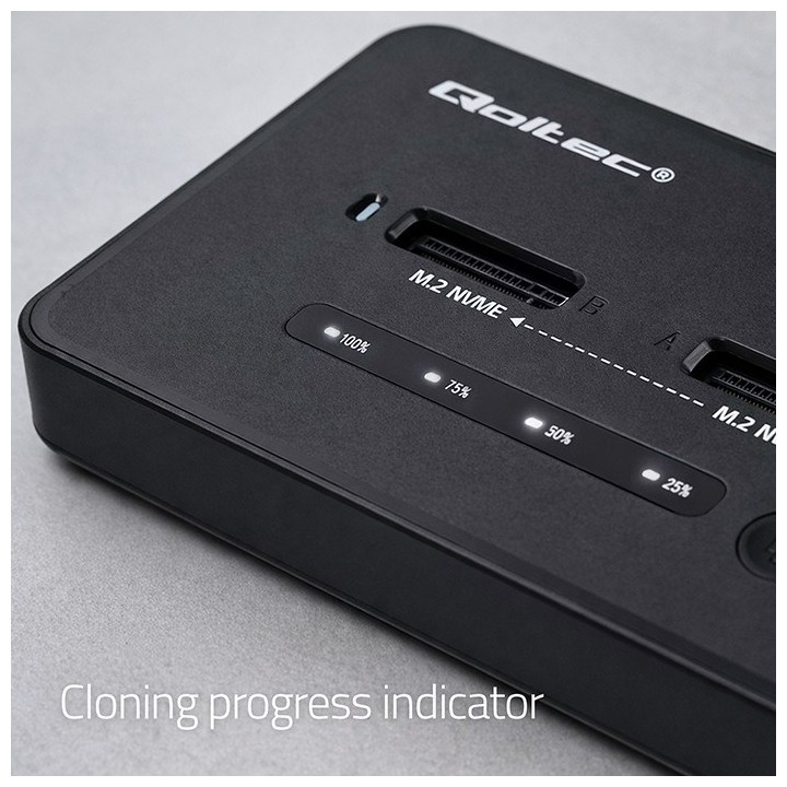 Qoltec 52366 M.2 NVMe SSD stazione di aggancio | PCIe | USB-C | 20 Gb/s | DUAL 2 x 8TB | clonazione offline