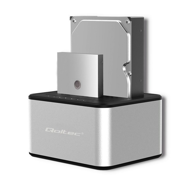 Qoltec 5316 2x HDD / SSD stazione di aggancio | 2.5 /3.5 SATA | USB 3.0 | clonazione