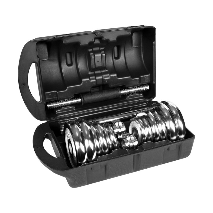 REBEL ACTIVE Manubri regolabili cromati in custodia 20 kg con bilanciere