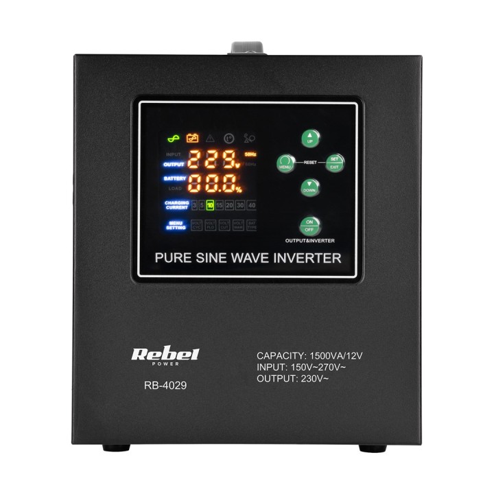 Rebel POWER-1500-LFP4 Alimentatore di emergenza – inverter a onda sinusoidale pura con funzione di ricarica 12V 230V 1500VA/1050