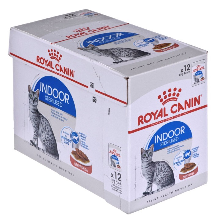 ROYAL CANIN Indoor Sterilized - cibo umido per gatti adulti - Bocconcini in salsa 12x85 g