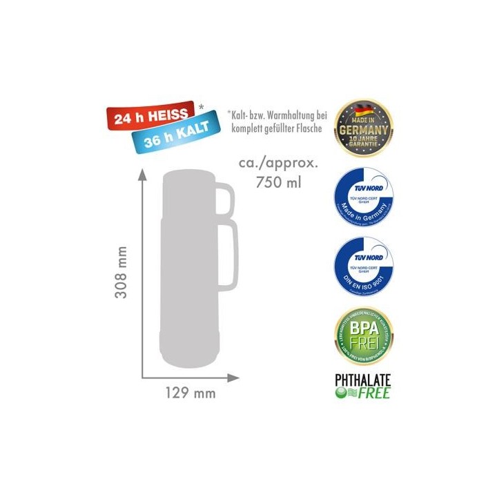 ROTPUNKT Thermos in vetro capacità 0.750 l polar-el.-zucca estiva (bianco-giallo)
