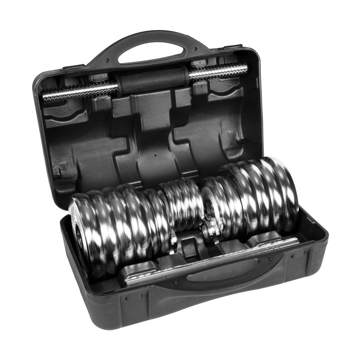 REBEL ACTIVE Manubri regolabili cromati in custodia 30 kg con bilanciere