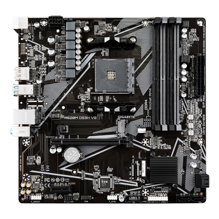GIGABYTE A520M DS3H V2 Scheda madre - Supporta CPU AMD Ryzen 5000 Series AM4 fino a 4733MHz DDR4 (OC) PCIe 3.0 x16 GbE LAN USB 3