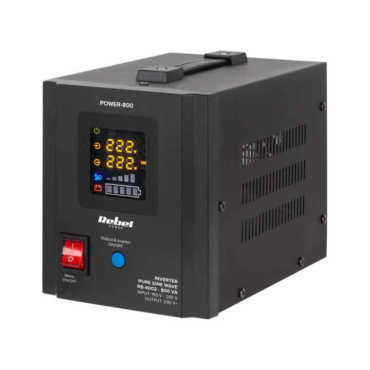 Rebel POWER-800 alimentatore di emergenza – inverter a onda sinusoidale pura con funzione di ricarica 12V 230V 800VA/500W