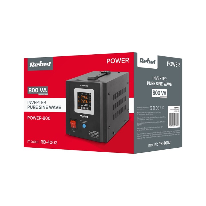 Rebel POWER-800 alimentatore di emergenza – inverter a onda sinusoidale pura con funzione di ricarica 12V 230V 800VA/500W