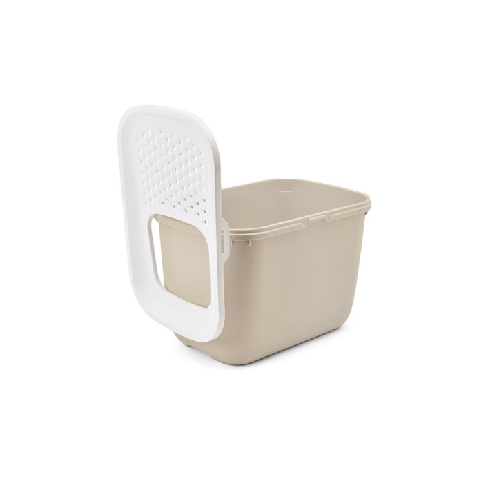 SAVIC Hop marrone caffè con coperchio bianco – lettiera per gatti – 58.5x39x39.5 cm – 1 pezzo