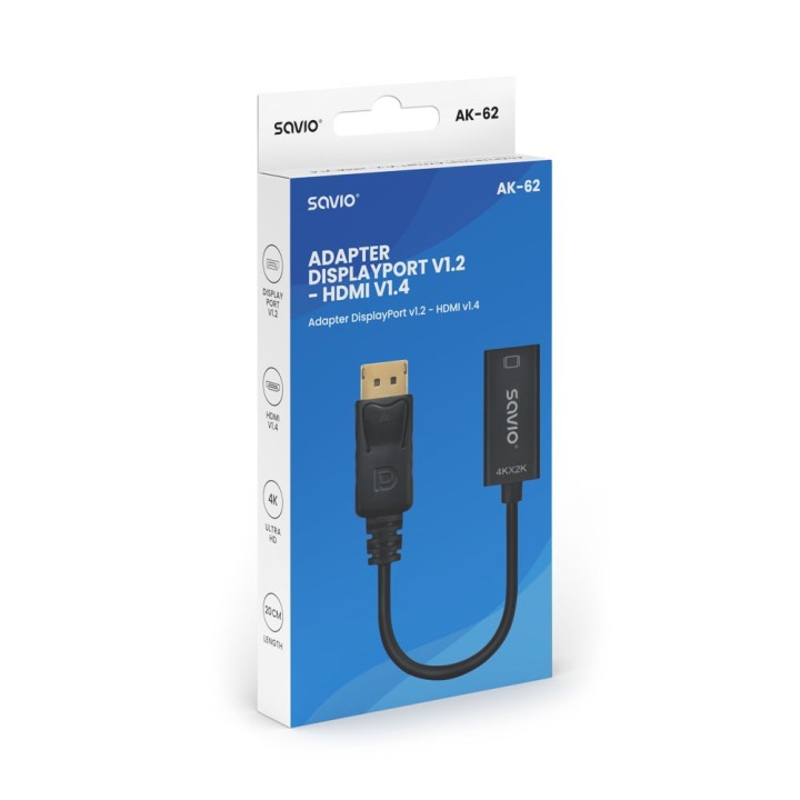 Adattatore Savio DisplayPort (M) v1.2 - HDMI A (F) v1.4 4K AK-62