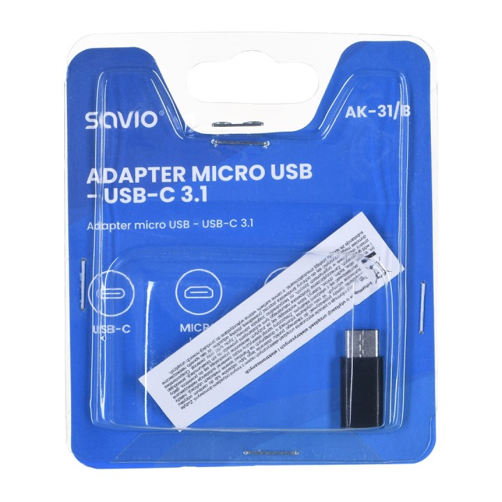Savio AK-31 / B adattatore interfaccia/genere cavo Micro USB USB 3.1 Typ C nero