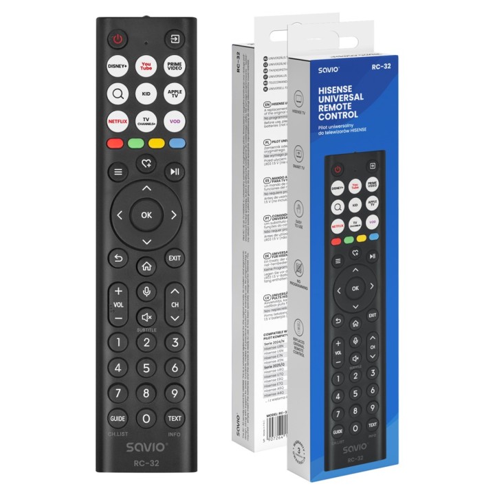 SAVIO RC-32 Telecomando universale/di ricambio per HISENSE TV – SMART TV