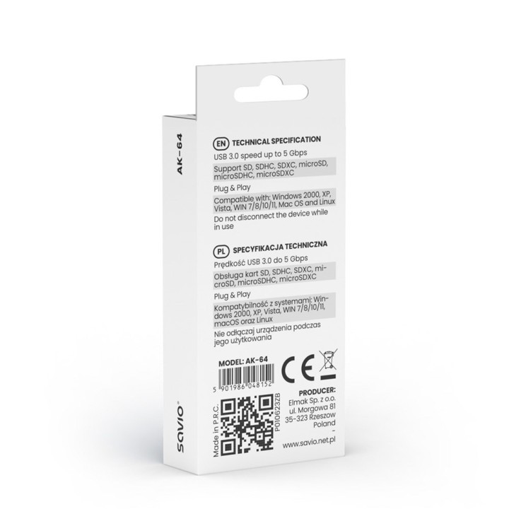 Lettore schede SAVIO SD USB 3.0 AK-64