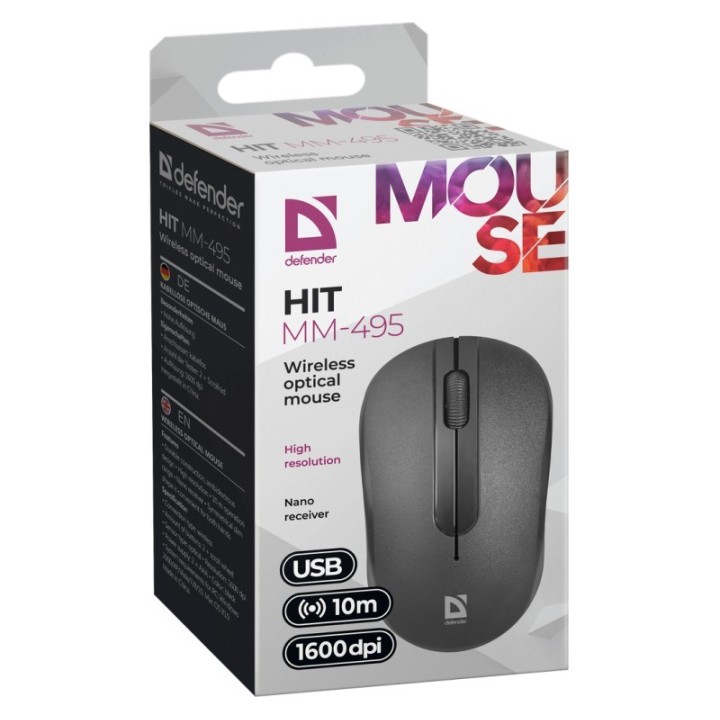 MOUSE DEFENDER HIT MM-495 RF OTTICO NERO 1600dpi 3P