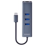 Savio AK-57 USB-C - 3 x USB-A HUB con adattatore RJ-45 Gigabit Ethernet 5000 Mbit/s grigio