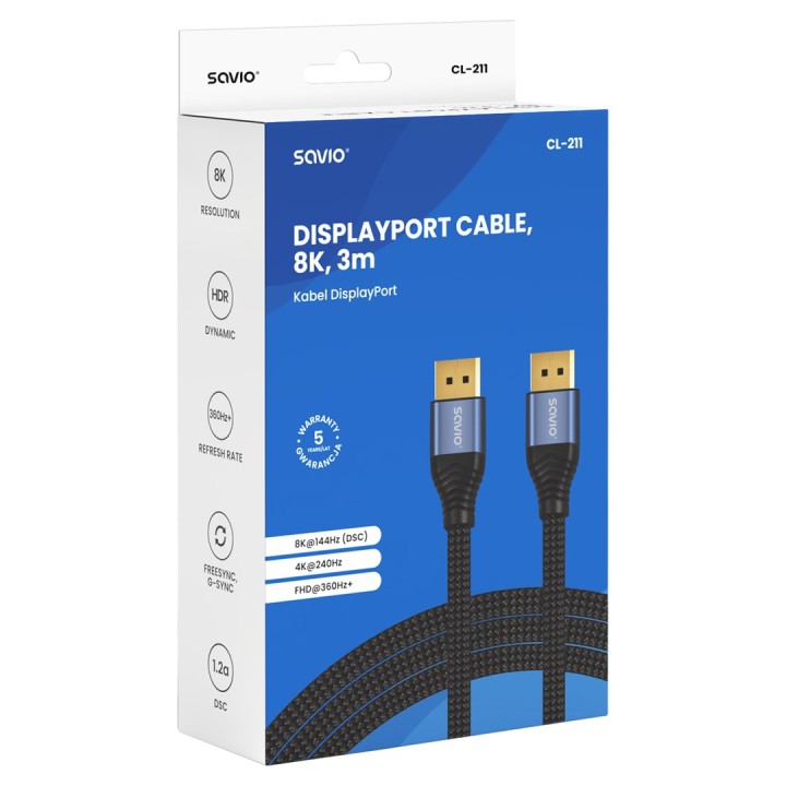 Savio CL-211 DisplayPort cavo 3 m nero