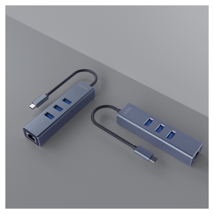 Savio AK-57 USB-C - 3 x USB-A HUB con adattatore RJ-45 Gigabit Ethernet 5000 Mbit/s grigio