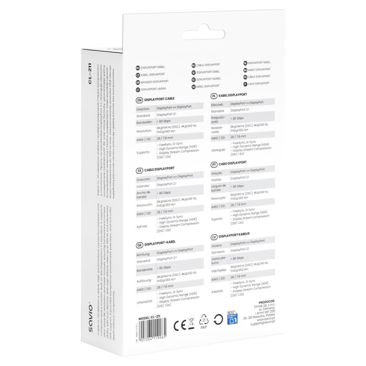 Savio CL-211 DisplayPort cavo 3 m nero