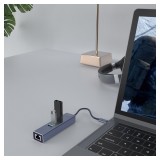 Savio AK-57 USB-C - 3 x USB-A HUB con adattatore RJ-45 Gigabit Ethernet 5000 Mbit/s grigio