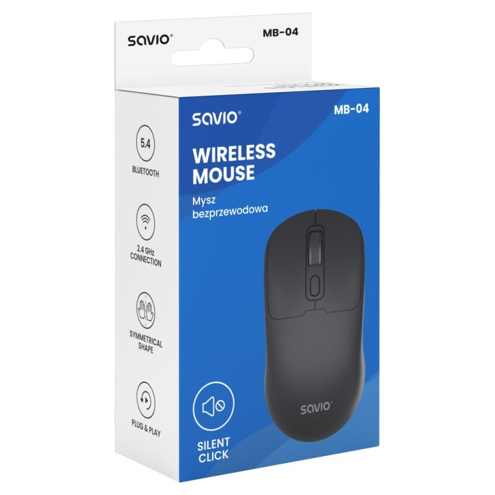Savio MB-04 Mouse Universale Ambidestro Bluetooth IR LED 1600 DPI