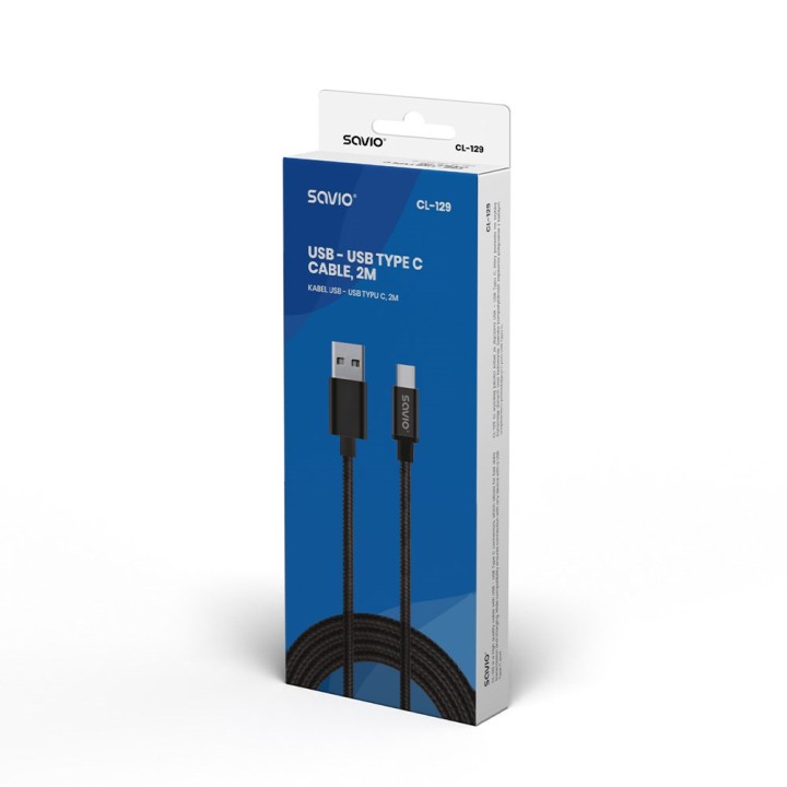 Savio CL-129 USB cavo 2 m USB 2.0 USB A USB C Nero