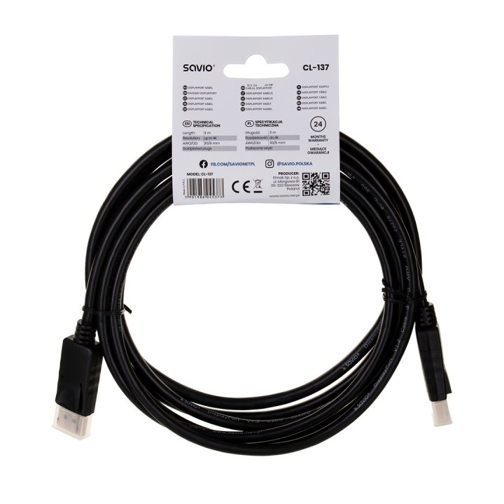 Savio CL-137 DisplayPort cavo 3 m nero