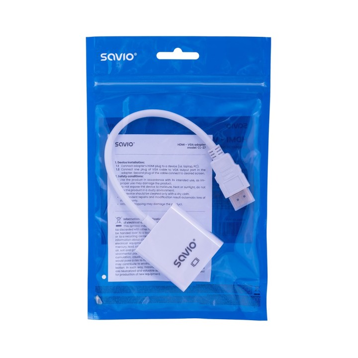 Savio CL-27B adattatore cavo video 0.1 m HDMI Type A (Standard) VGA (D-Sub) bianco