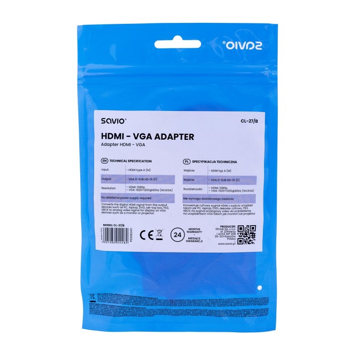 Savio CL-27B adattatore cavo video 0.1 m HDMI Type A (Standard) VGA (D-Sub) bianco