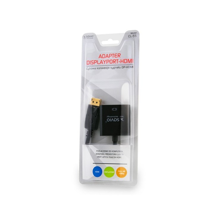 Savio CL-55 adattatore cavo video 0.2 m DisplayPort HDMI Type A (Standard) nero
