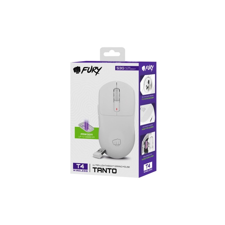 FURY Tanto T4 Mouse gaming wireless 12000 dpi bianco