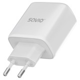Savio LA-12 Caricabatterie dispositivi mobili Universale Bianco AC Ricarica rapida Indoor