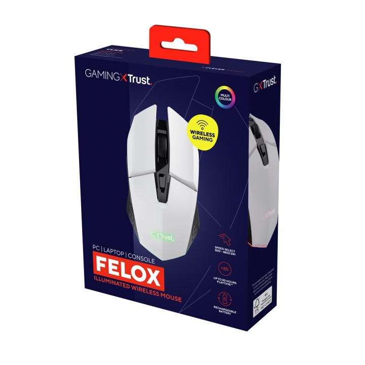 Trust GXT 110 FELOX Mouse da gaming destrorso RF wireless ottico 4800 DPI