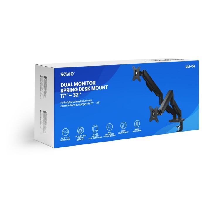 Savio UM-04 Supporto monitor a molla per scrivania 17"–32"