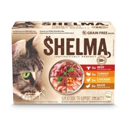 SHELMA Con tacchino anatra pollo e manzo in salsa - cibo umido per gatti - 12x85g