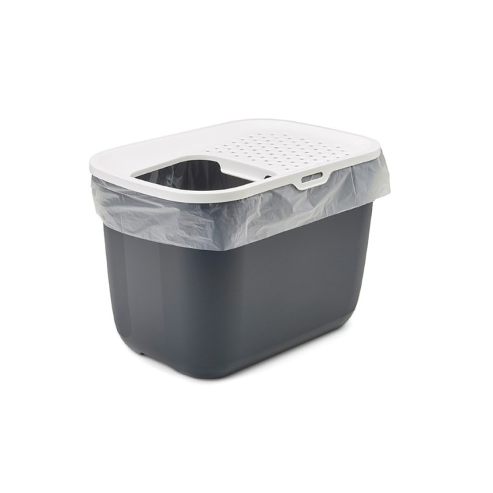 SAVIC HOP antracite con coperchio bianco – lettiera per gatti – 58.5x39x39.5 cm – 1 pezzo