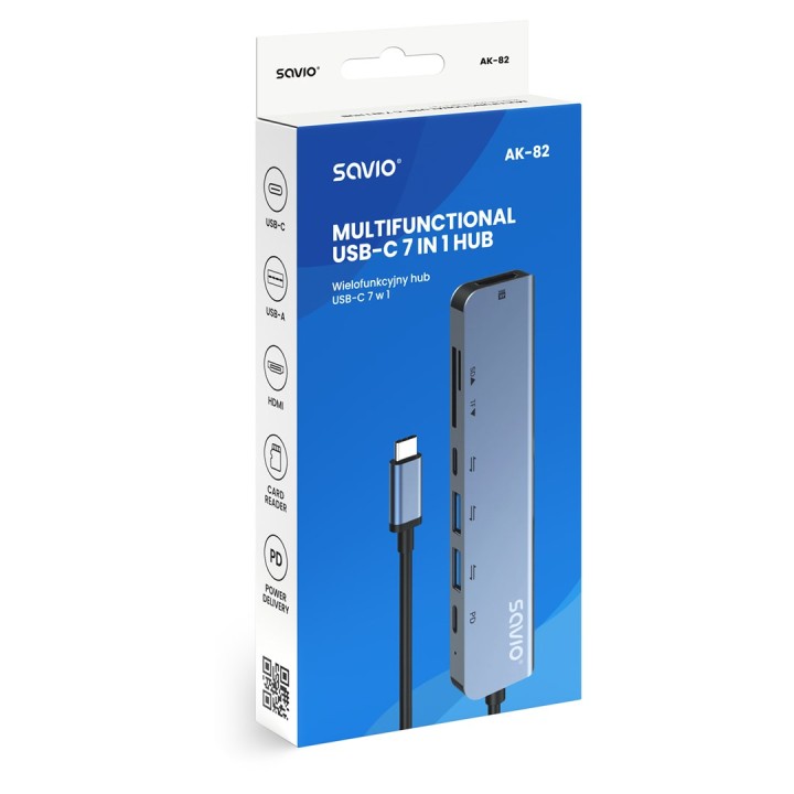 Savio AK-82 Hub di interfaccia USB Type-C 5000 Mbit/s nero