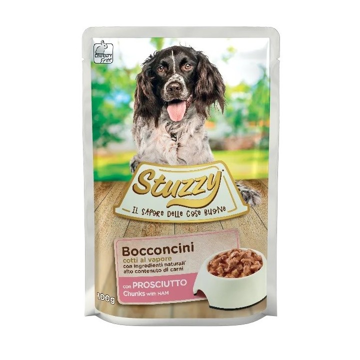 STUZZY Bocconi con prosciutto - cibo umido per cani - 100 g