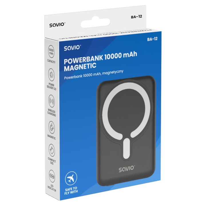 Savio POWERBANK BA-12 10000 mAh magnetico nero